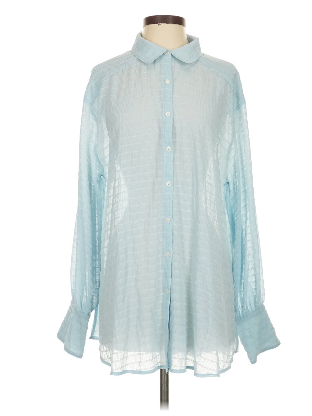 Free People In A Grid Light Blue Textured Button Down Shirt Small